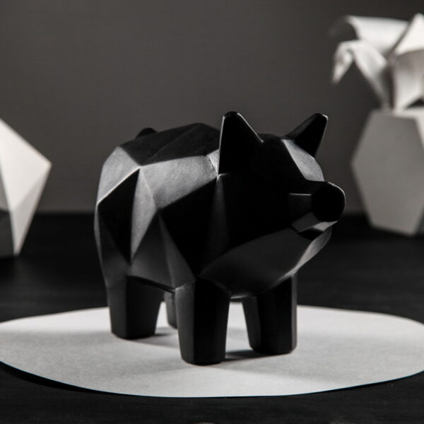 копилка - свинка оригами, 13 х 17 см, чёрный, символ.