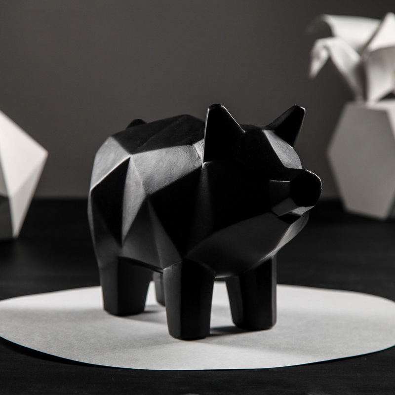 копилка - свинка оригами, 13 х 17 см, чёрный, символ.